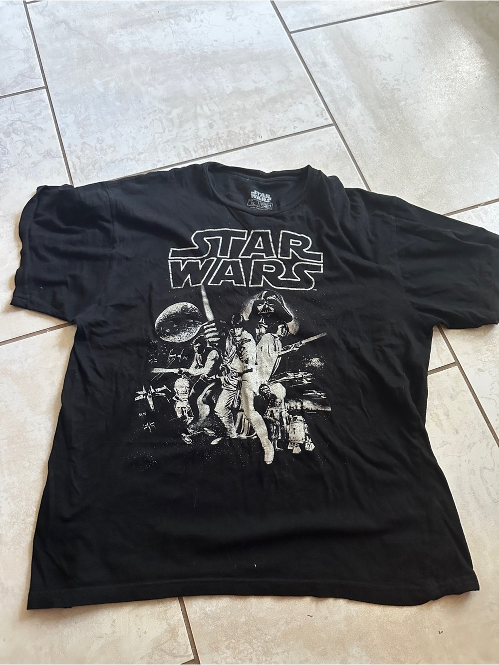 Star Wars Black Tee with Classic White Movie Artwork